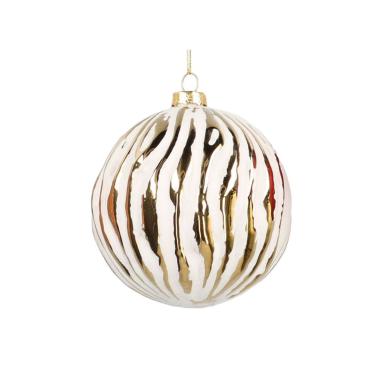 Pallina natalizia vetro bianca opaca oro Ø 8 cm