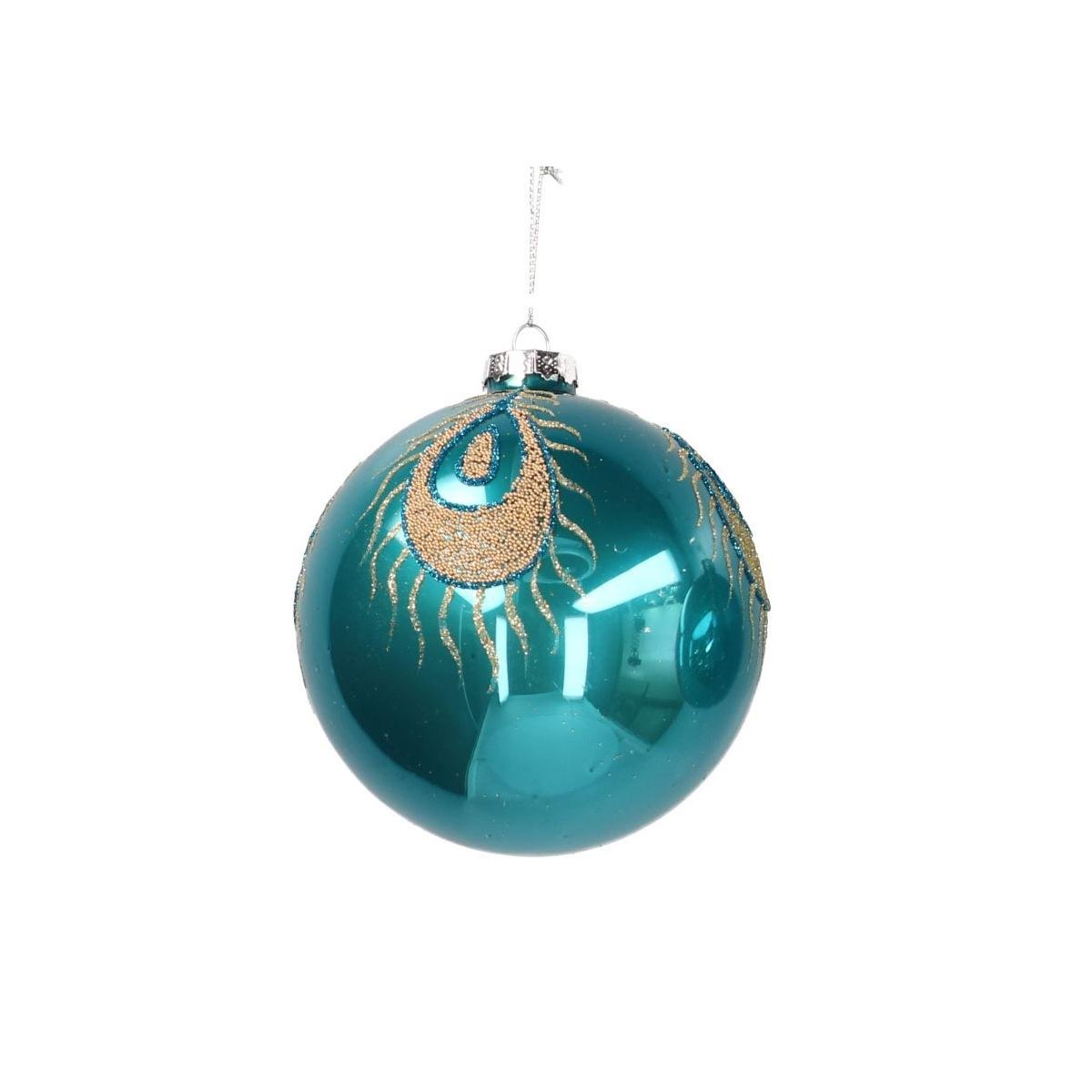 Pallina natalizia vetro blu ottanio occhio oro Ø 8 cm