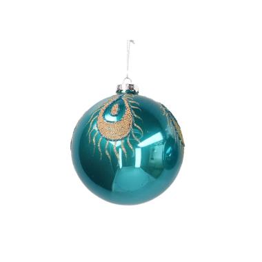 Pallina natalizia vetro blu ottanio occhio oro Ø 8 cm