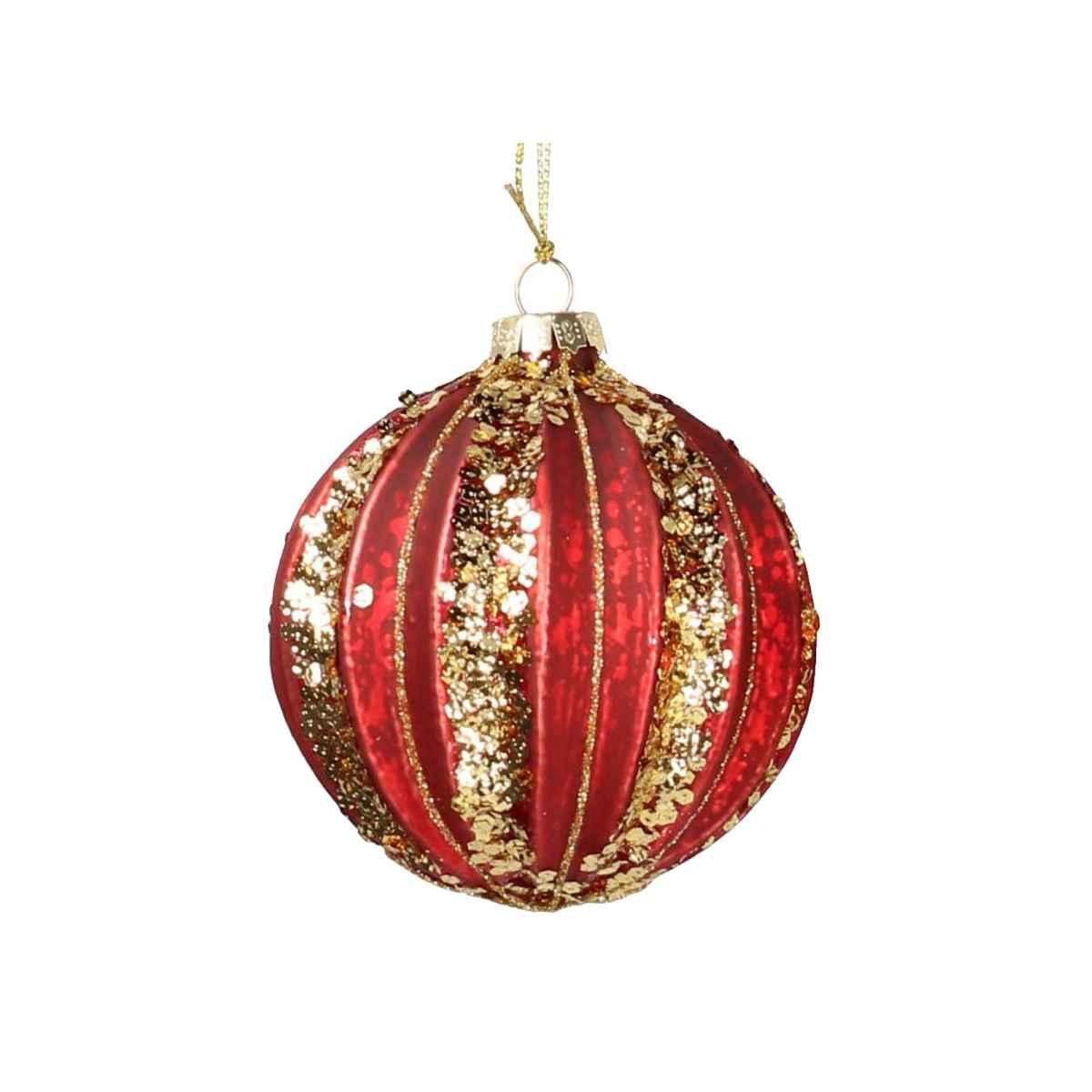 Pallina natalizia vetro rossa oro glitter Ø 8 cm