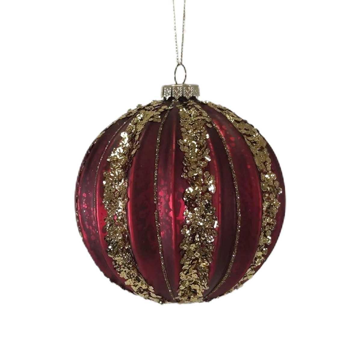 Pallina natalizia vetro rossa oro glitter Ø 10 cm