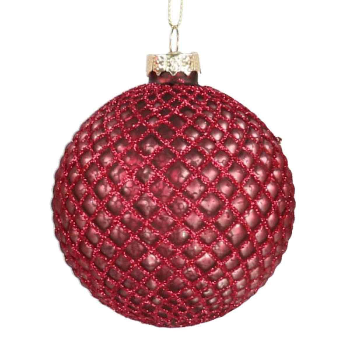Pallina natalizia vetro rosso prugna glitter Ø 10 cm