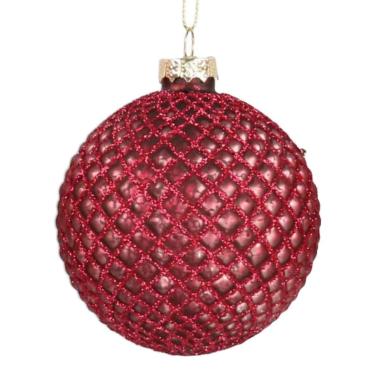 Pallina natalizia vetro rosso prugna glitter Ø 10 cm