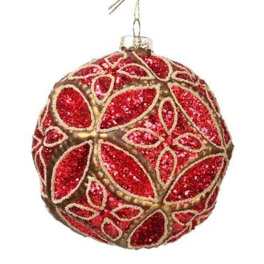 Pallina natalizia vetro rossa decori glitter Ø 8 cm