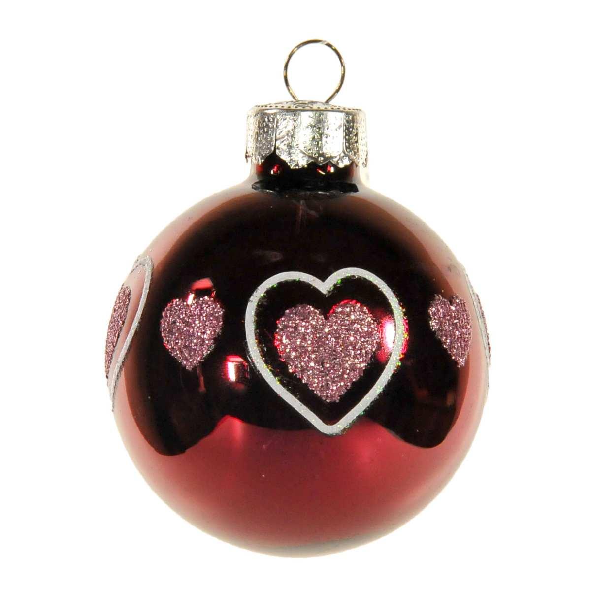 Pallina natalizia vetro rosso amaranto lucido cuori Ø 6 cm