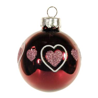 Pallina natalizia vetro rosso amaranto lucido cuori Ø 6 cm
