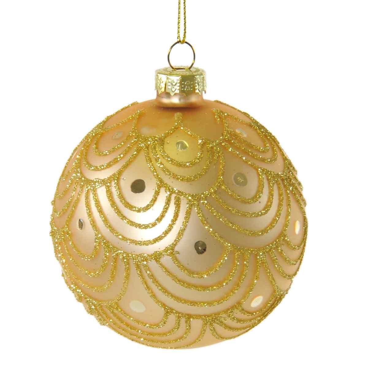 Pallina natalizia vetro oro decori glitter Ø 8 cm