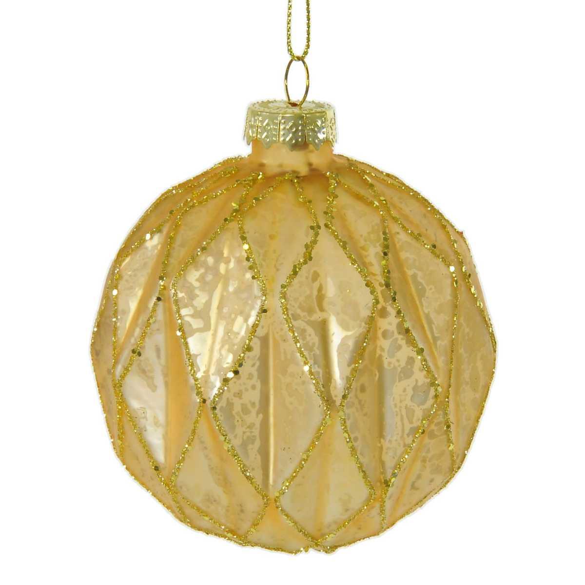 Pallina natalizia vetro oro decori glitter Ø 8 cm
