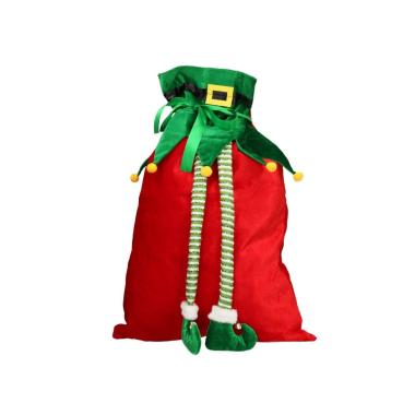 Sacco natalizio rosso gambe elfo 69 cm