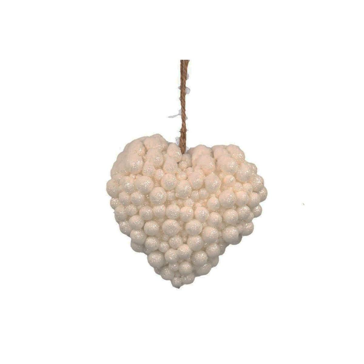 Decorazione natalizia cuore bianco bugnoso 13 x 13 cm