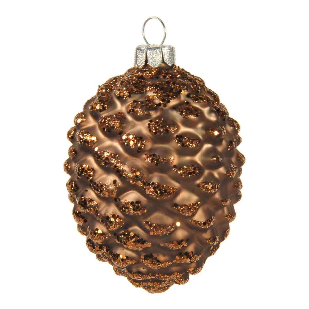 Pallina natalizia vetro collezione pigna marrone 8 cm