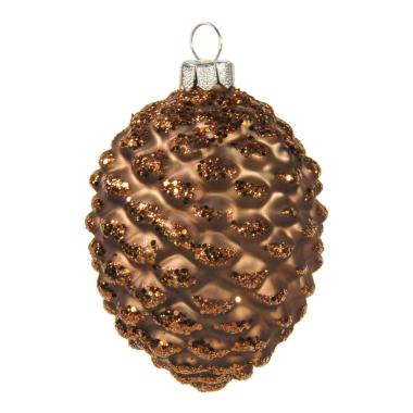 Pallina natalizia vetro collezione pigna marrone 8 cm