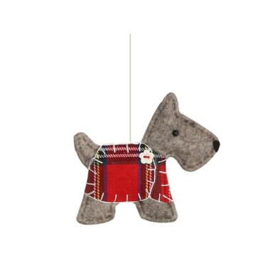 Decorazione natalizia in tessuto cane grigio scozzese 12 cm