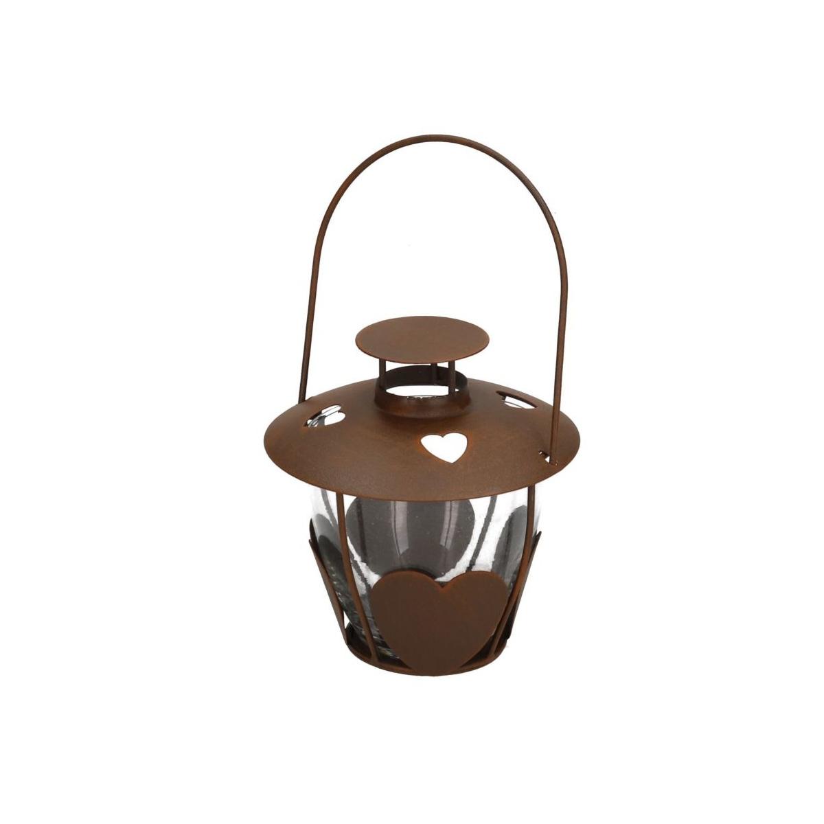 Lanterna metallo marrone cuori Ø 13 cm