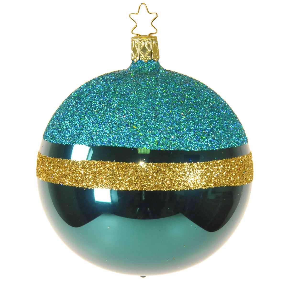 Pallina natalizia vetro collezione verde blu ottanio Ø 8 cm