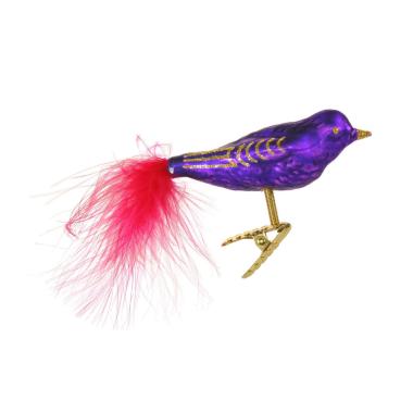 Pallina natalizia vetro collezione uccello viola 15 cm