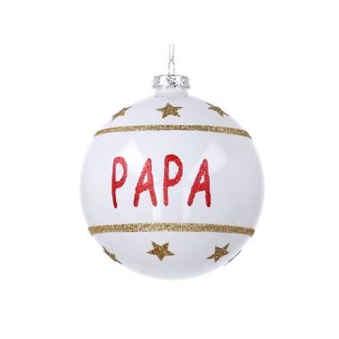 Pallina natalizia vetro bianca scritta papà Ø 10 cm