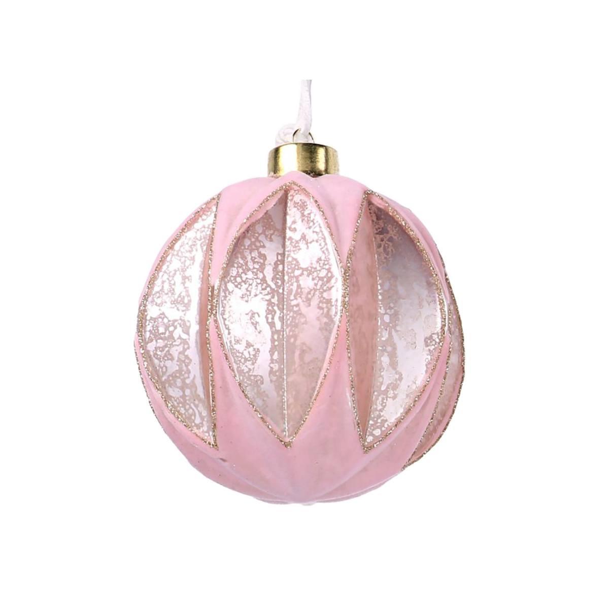 Pallina natalizia vetro rosa glitter oro Ø 8 cm