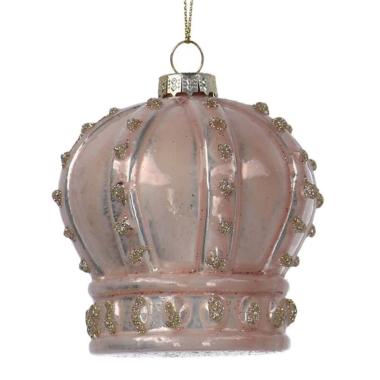 Pallina natalizia vetro corona regina rosa 8 cm