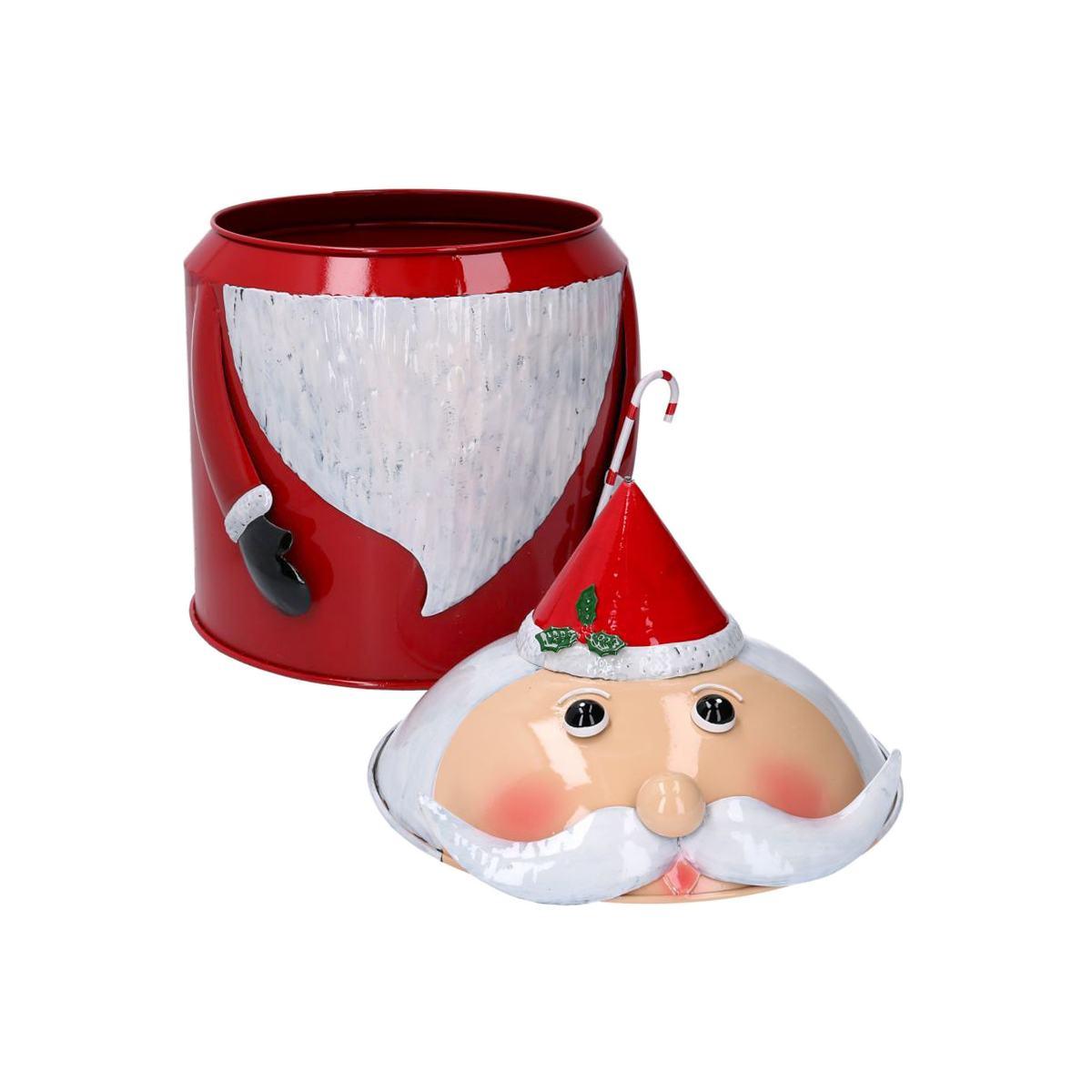 Scatola regalo natalizia metallo tonda babbo coperchio 43 cm