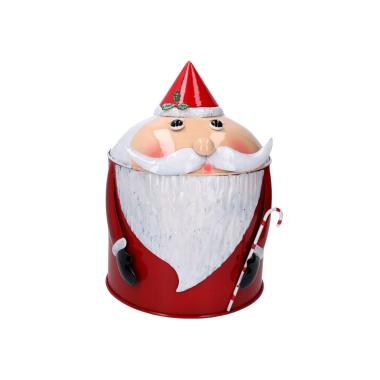 Scatola regalo natalizia metallo tonda babbo coperchio 43 cm