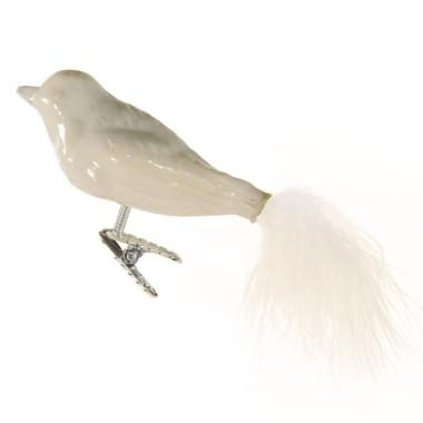 Pallina natalizia vetro collezione uccello bianco 15 cm
