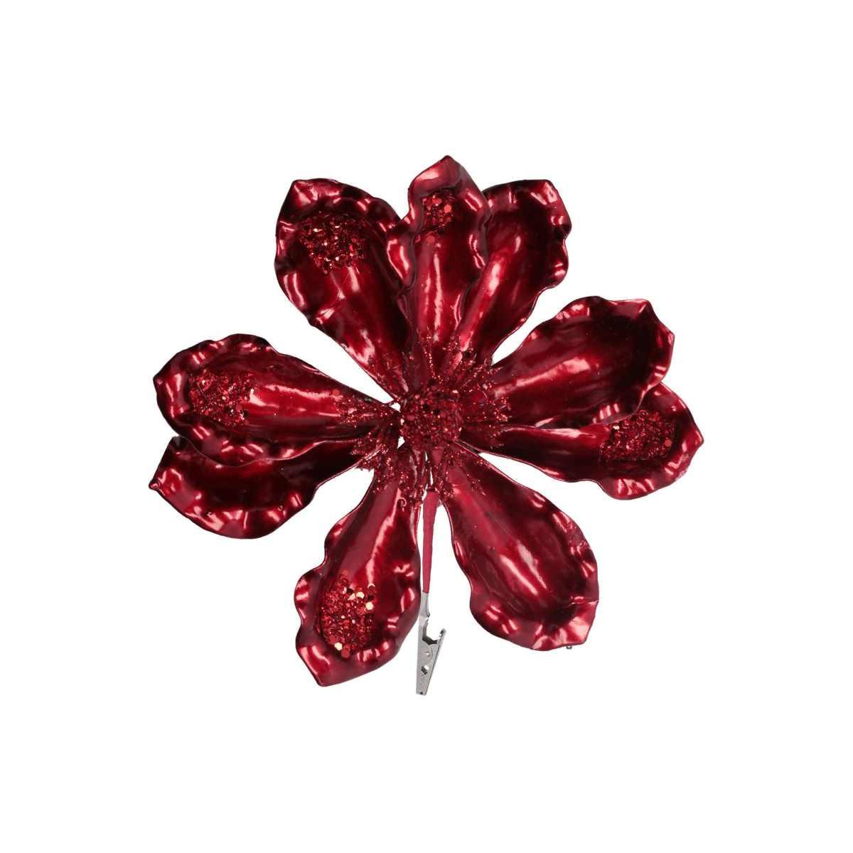 Fiore natale pvc rosso lucido clip 15 cm
