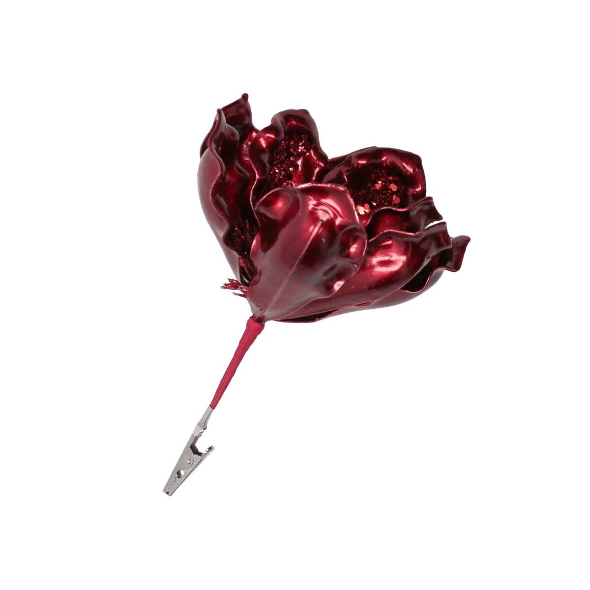 Fiore natale pvc rosso lucido clip 15 cm