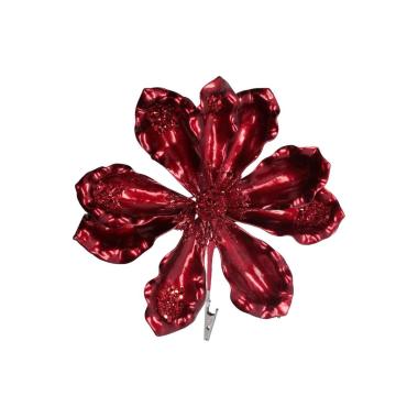 Fiore natale pvc rosso lucido clip 15 cm