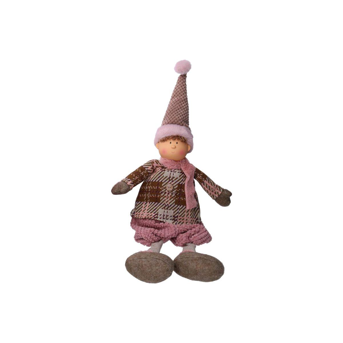 Pupazzo natalizio bambino seduto tessuto rosa 60 cm