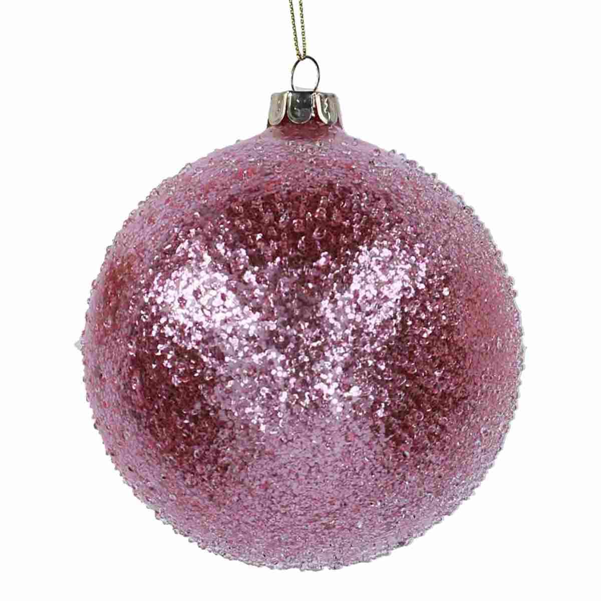 Pallina natalizia vetro rosa brillantini Ø 8 cm