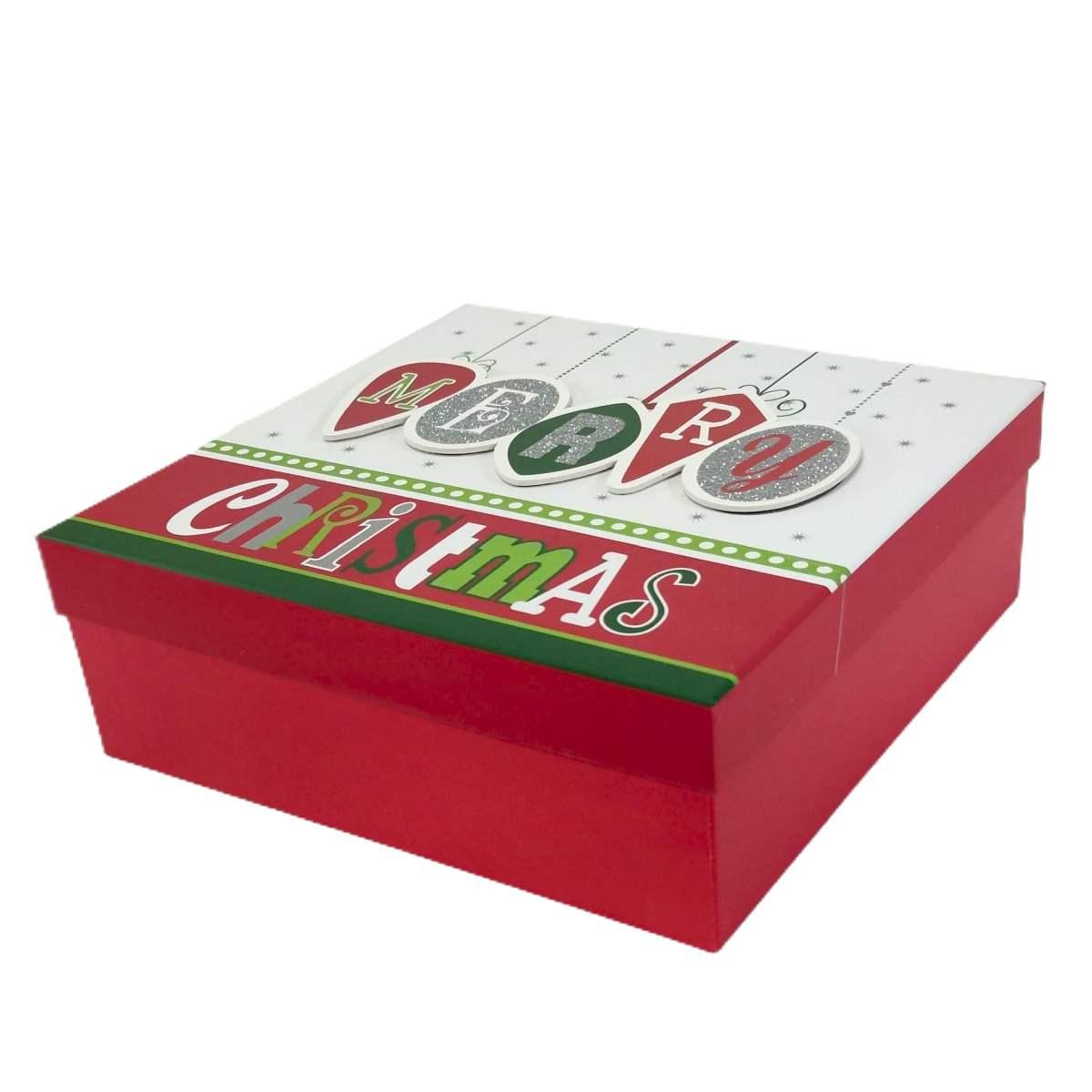 Scatola regalo natalizia quadrata rossa 24 x 24 cm