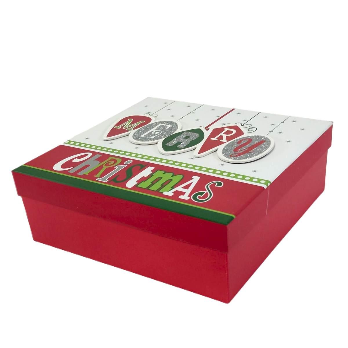 Scatola regalo natalizia quadrata rossa 28 x 28 cm