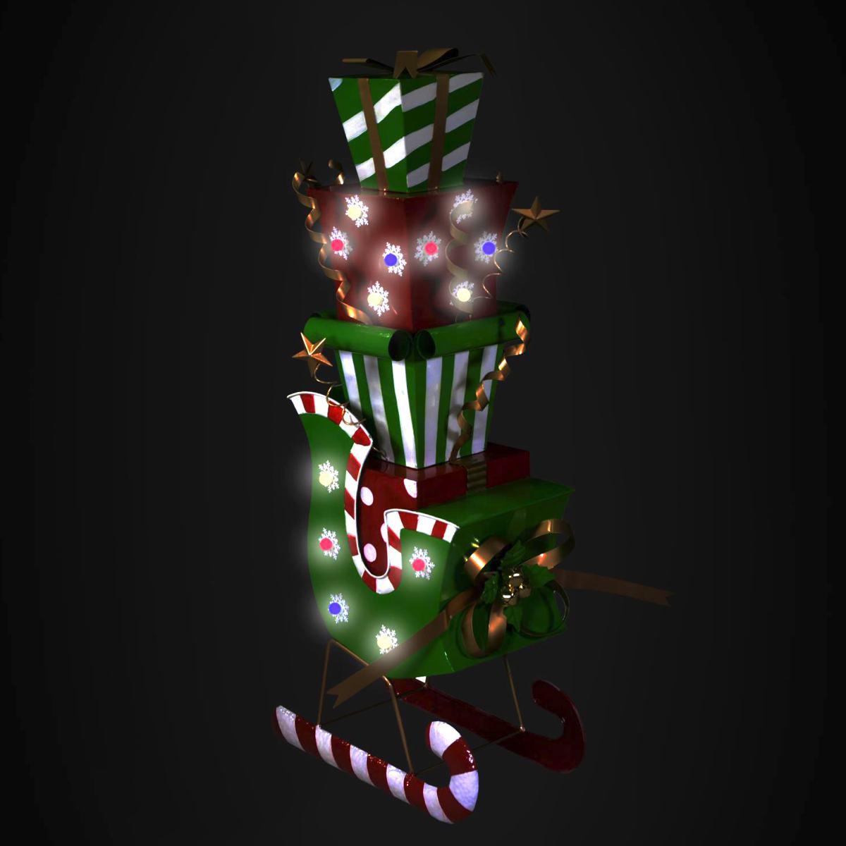 Slitta metallo pacchetti regalo led 115 cm
