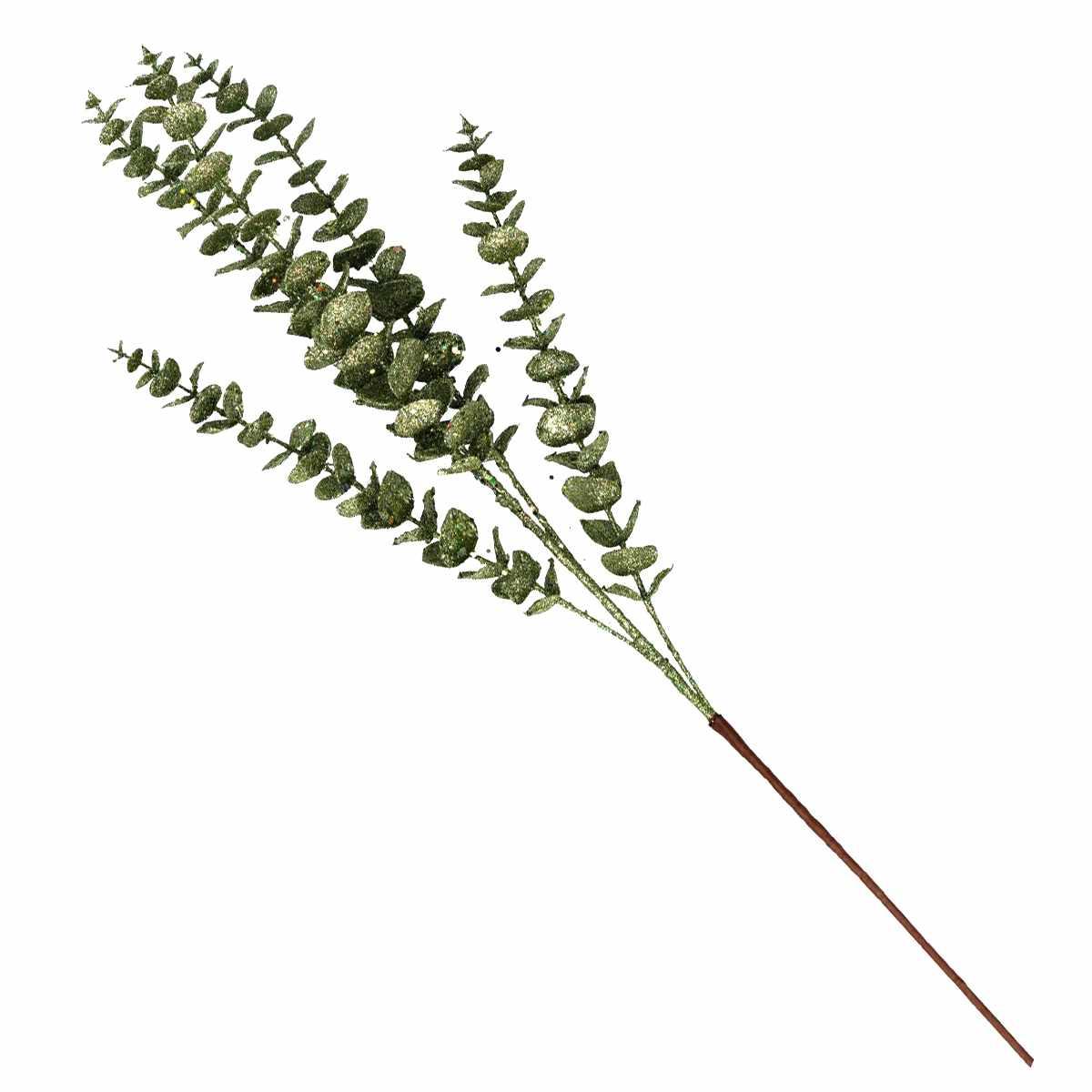 Fiore natale ramo foglie verde glitter 80 cm