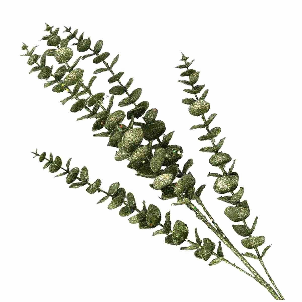 Fiore natale ramo foglie verde glitter 80 cm