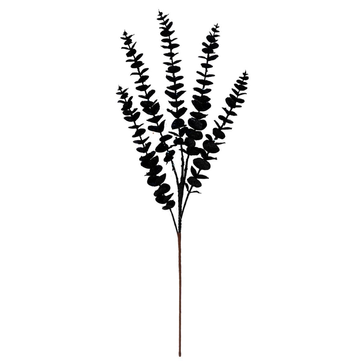 Fiore natale ramo foglie nero glitter 80 cm