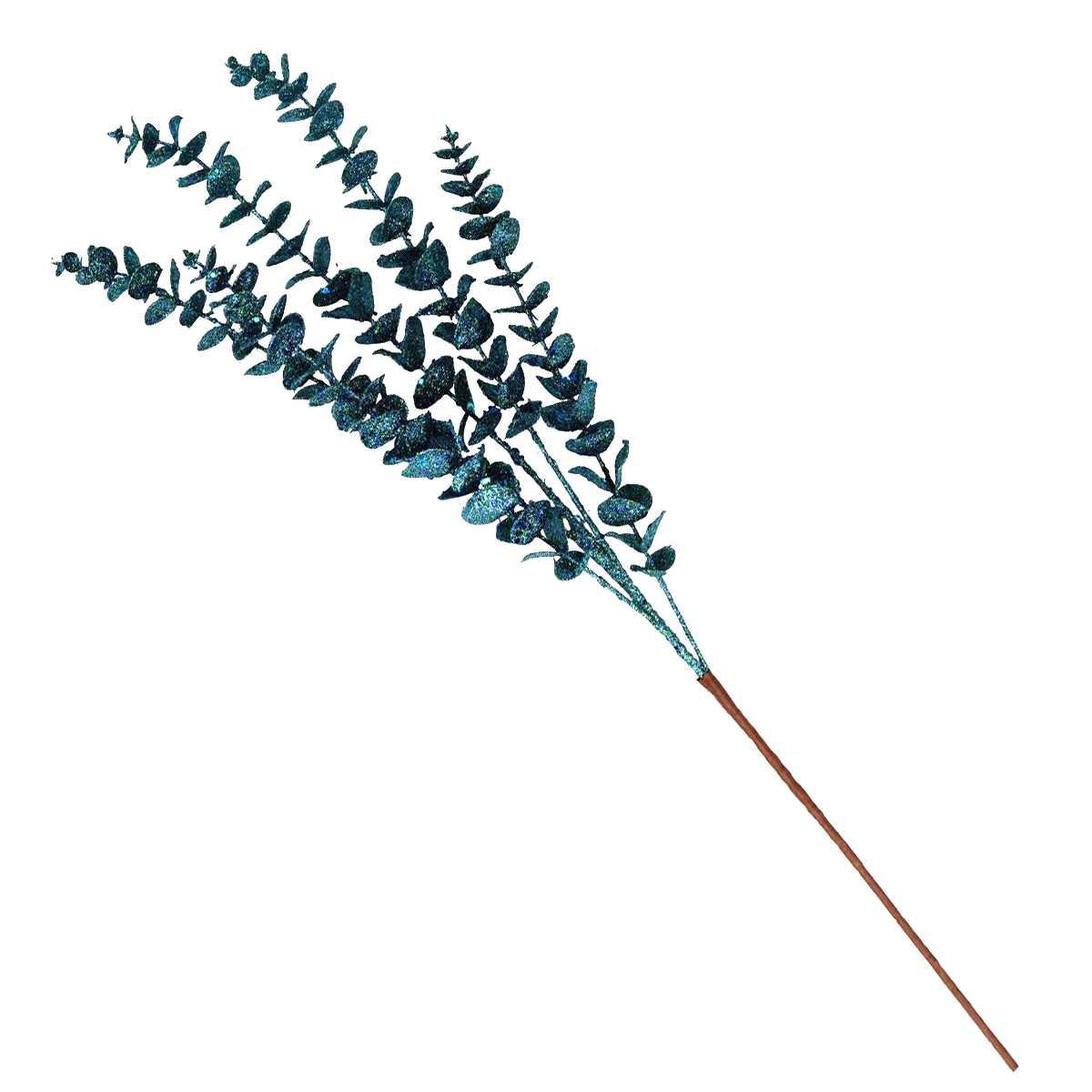 Fiore natale ramo foglie blu petrolio glitter 80 cm
