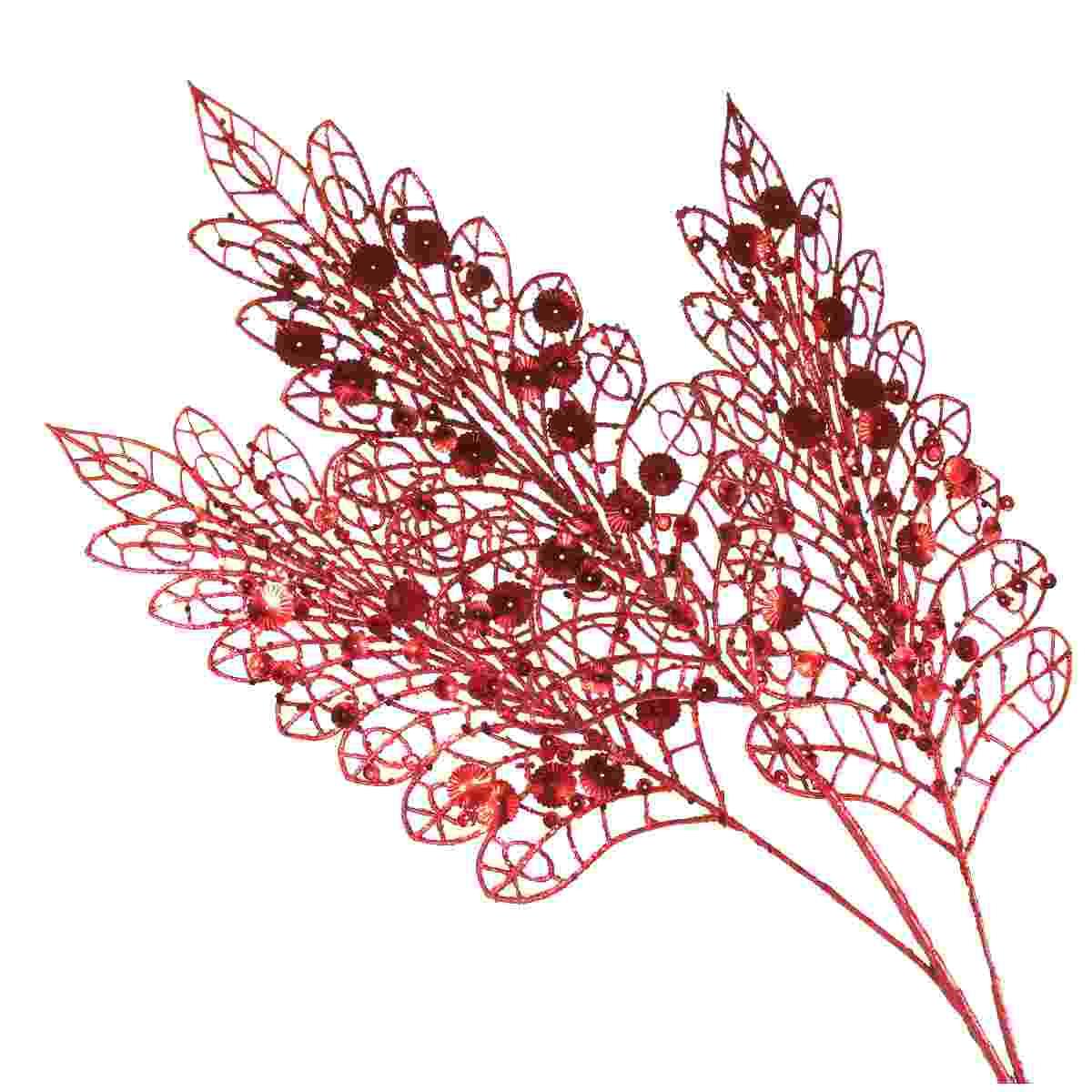 Fiore natale ramo rosso paillettes 78 cm