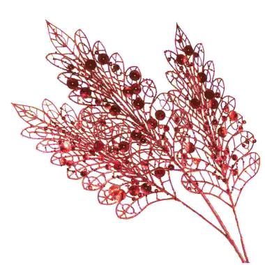 Fiore natale ramo rosso paillettes 78 cm