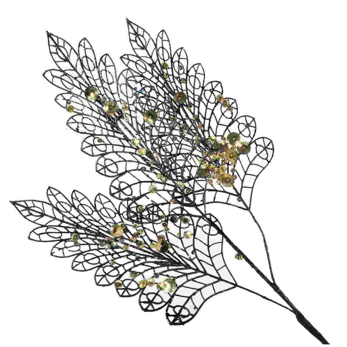 Fiore natale ramo nero paillettes oro 78 cm