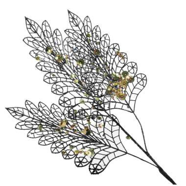 Fiore natale ramo nero paillettes oro 78 cm
