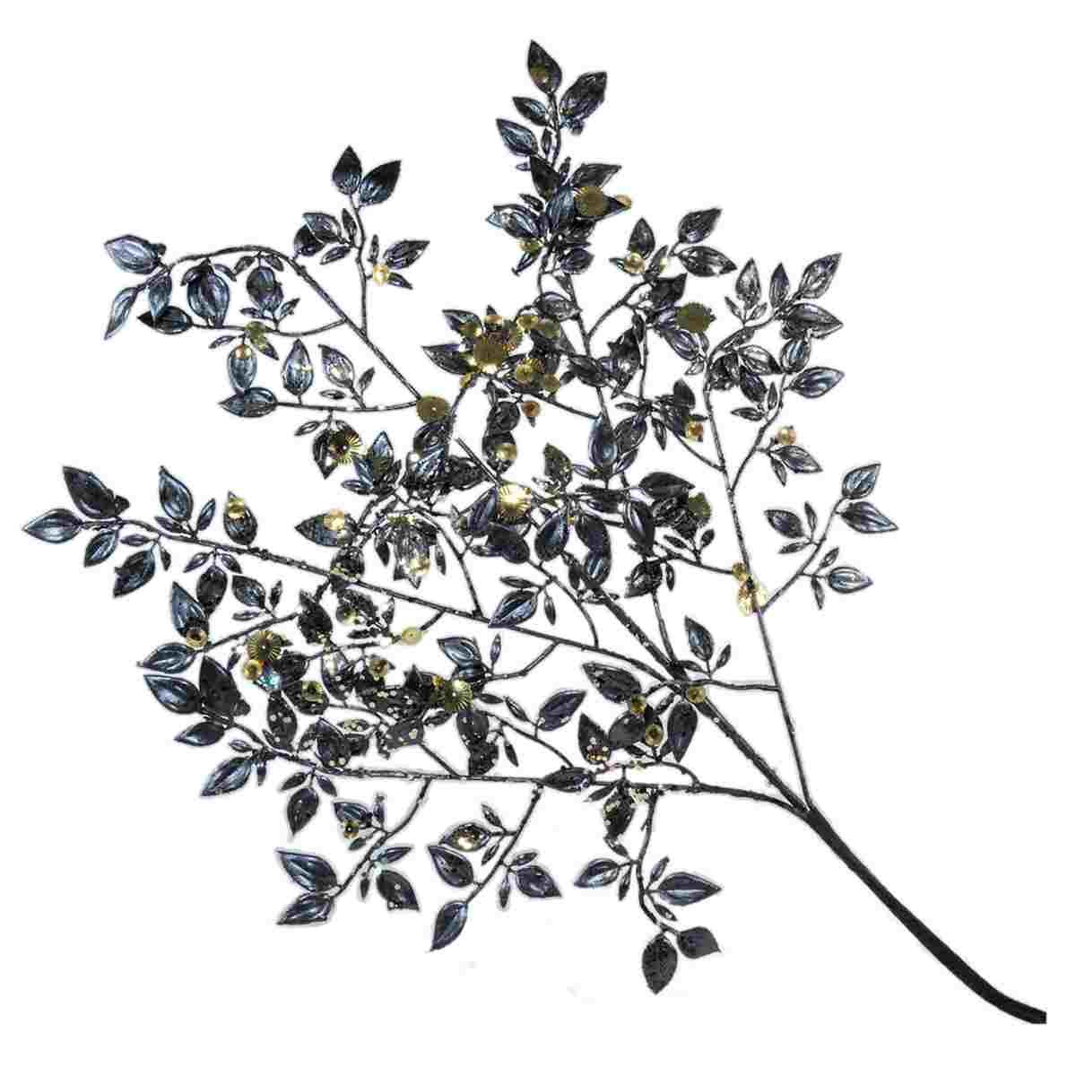 Fiore natale ramo nero paillettes oro 78 cm