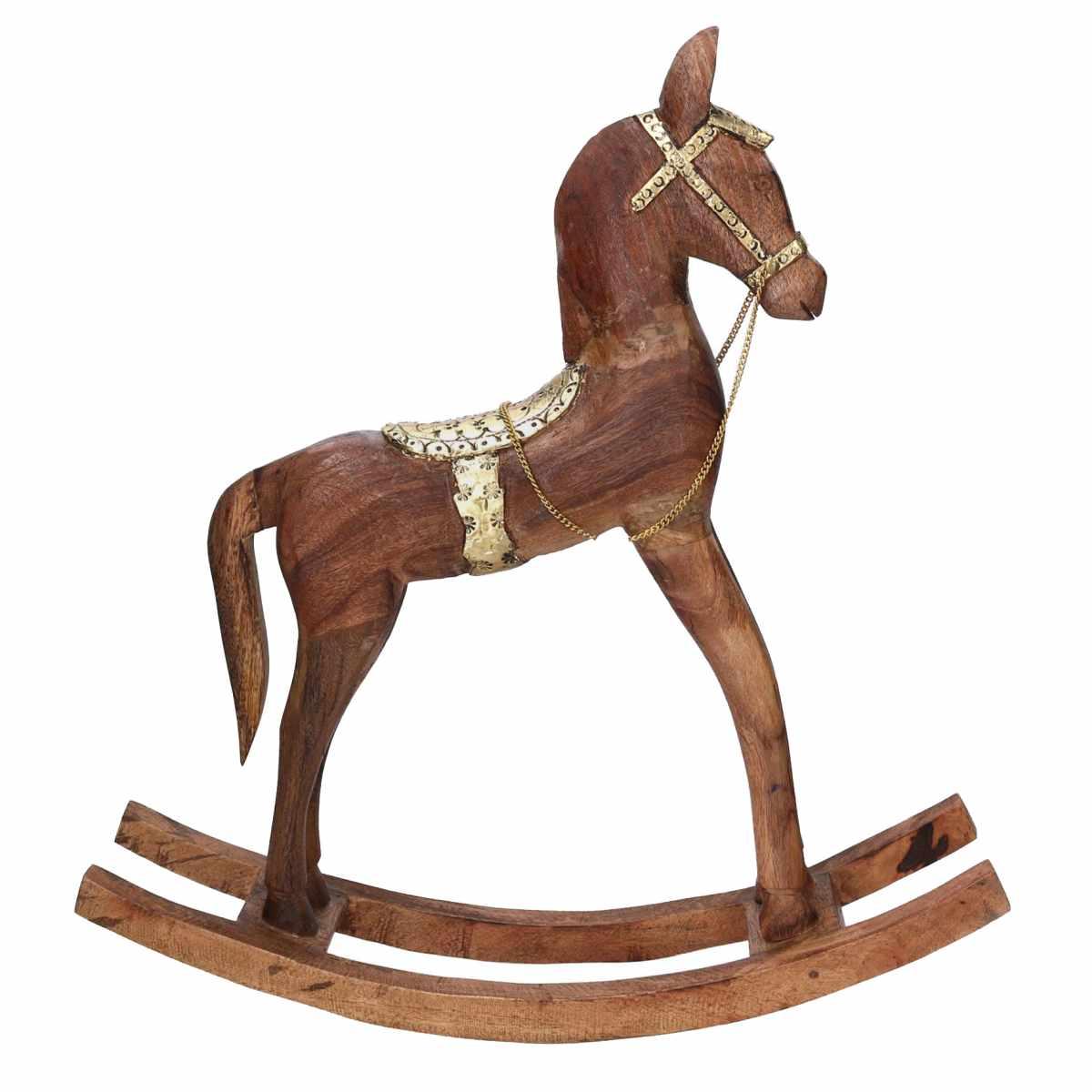 Cavallo dondolo legno decori metallo modello a 56 cm