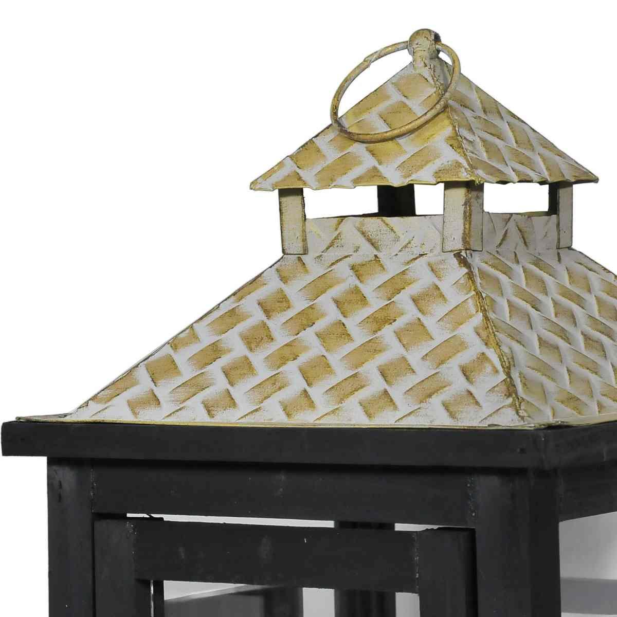 Lanterna legno nero tetto metallo 21 x 21 x 59 cm