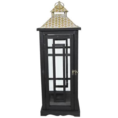 Lanterna legno nero tetto metallo 21 x 21 x 59 cm