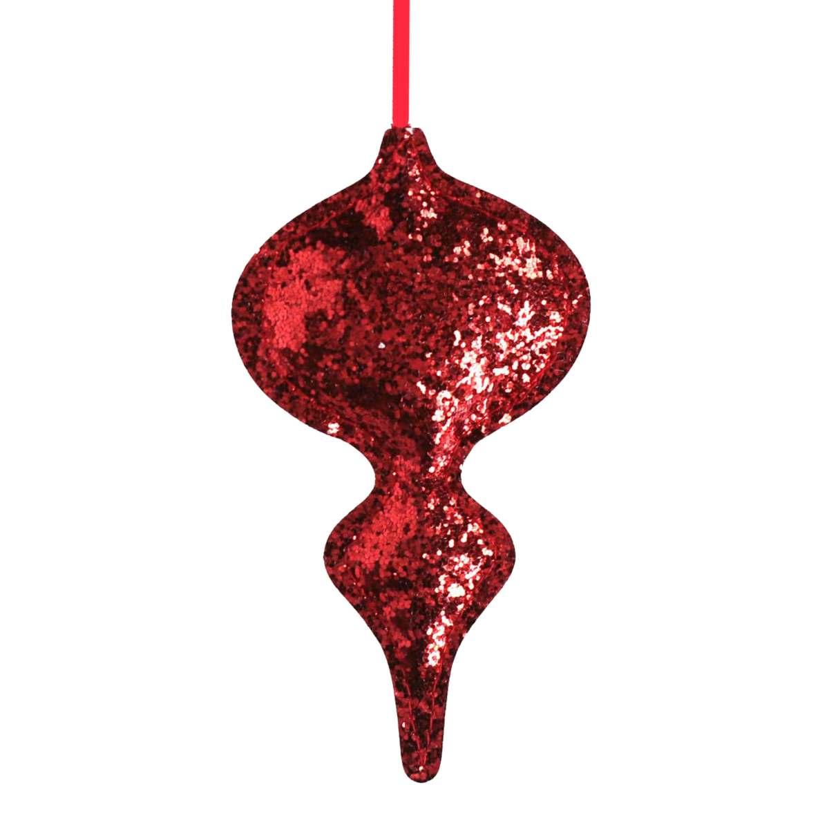Decorazione natalizia rossa glitter 8 x 15 cm