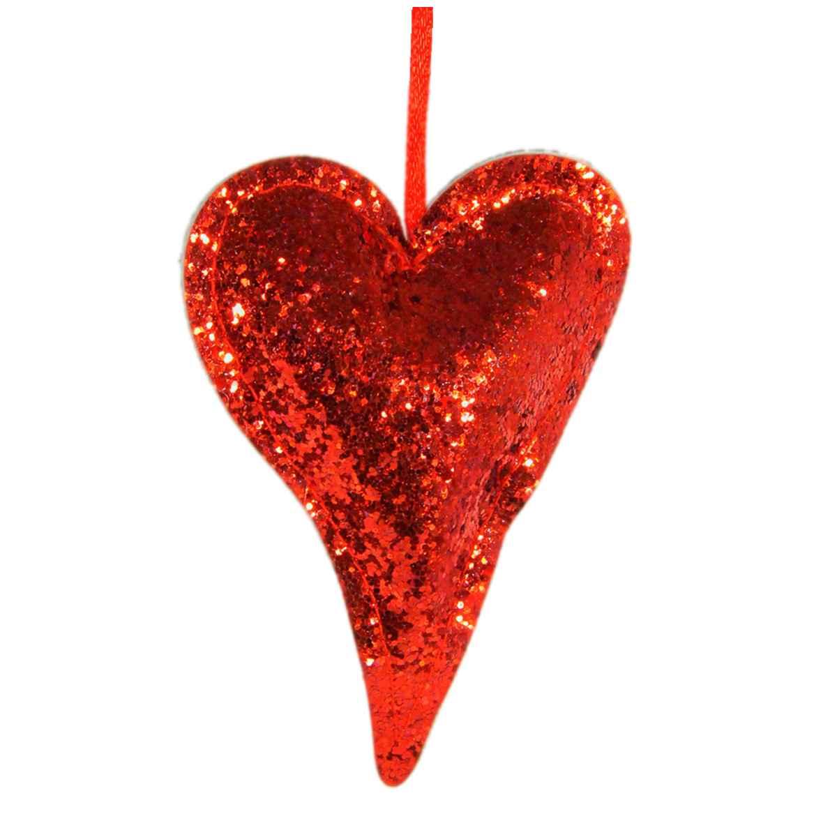 Decorazione natalizia cuore rosso glitter 9 x 12 cm