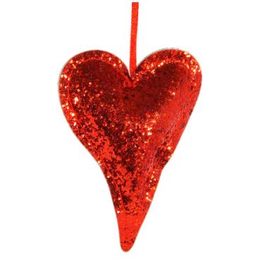 Decorazione natalizia cuore rosso glitter 9 x 12 cm