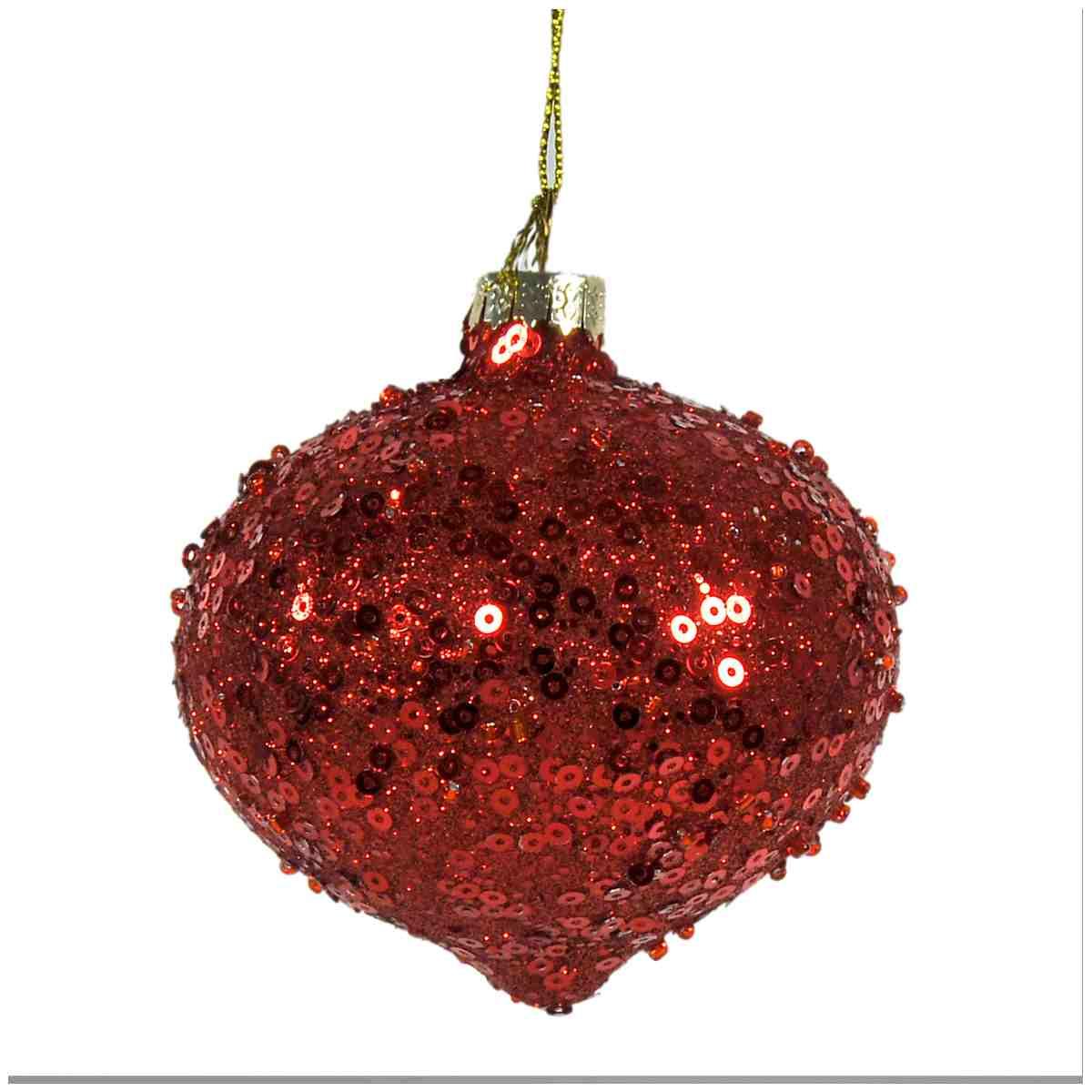 Pallina natalizia vetro rossa paillettes Ø 8 cm